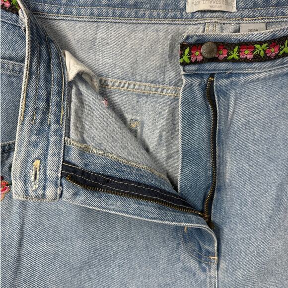 NorthWest Blue Woman Denim Jeans Floral Embroidered Wide Flare Leg Boho Sz 22W - Picture 9 of 15